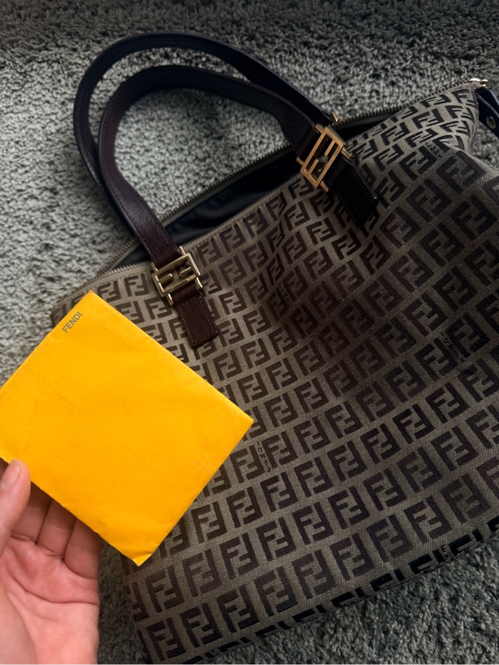 Fendi FF Monogram Tote in Brown and Dark Brown with Gold Hardware